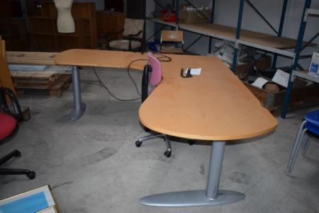 el hæve skrivebord (200x210 cm) + 2 stk. kontorstole 