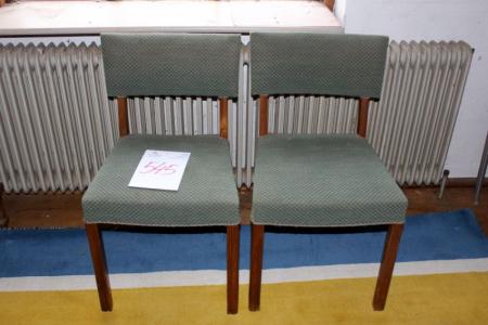 2 chairs with green fabric