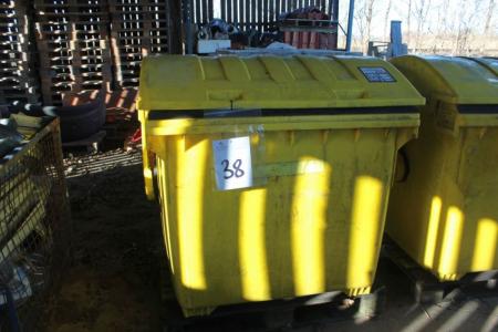 Yellow waste container max 1100 liters / 450 kg containing various ventilation parts