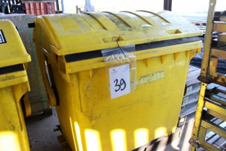 Gul affaldscontainer mac 1100 liter/450 kg med indhold af diverse ventilationsdele