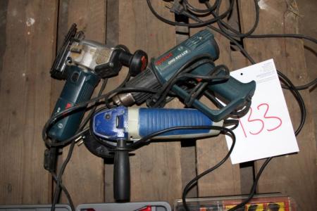 3 pieces. power tools, jigsaw, angle grinder, heat gun