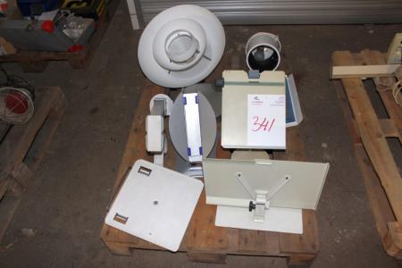 ceiling lamps and various office supplies