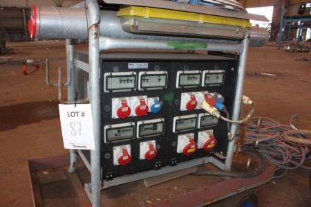 Dispensing-switch-board, Bygg-el. type flex hovedfordeler. 220/380 volt. 16 and 63 amp. Relays. On 4 wheel trolley with light