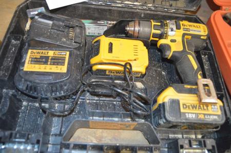 Cordless drill, DeWalt 18V XR Brushless, with 2 batteries and charger in case