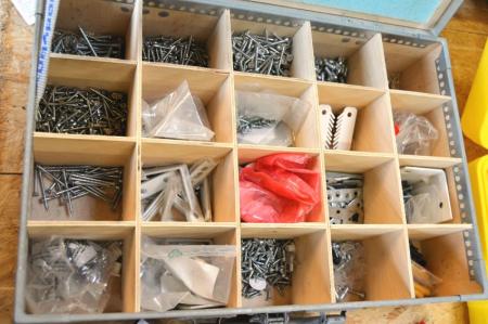 Assortment boxes with screws, brackets, etc. + box of assorted