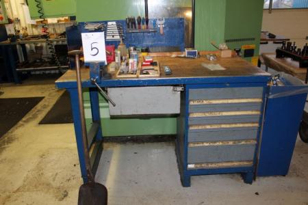 File bench vise workbench rests on the drawer thereby missing pins on one side