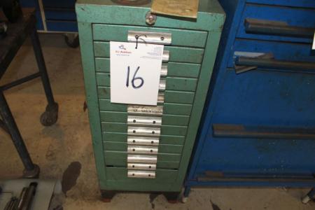 Drawer section with content of various cutting tools, drills + rivals etc.