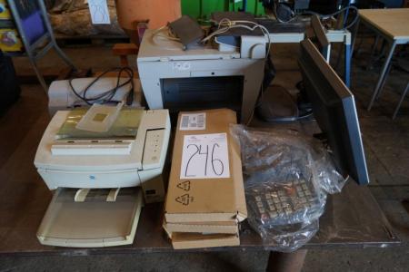 Various printers, PC monitor, keyboard, calculator. used
