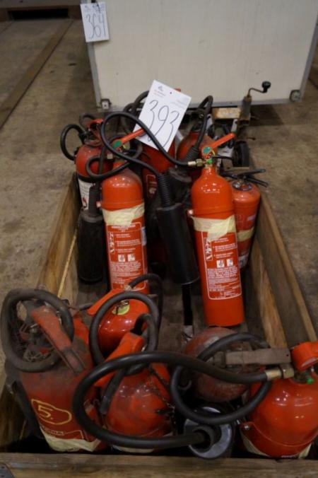 Pallet with various fire extinguisher. Approximately 10 pieces.