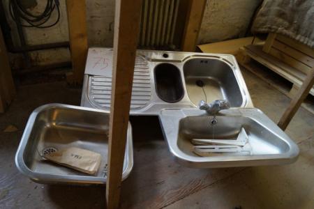 3 stk stålvaske  ny 40x35, håndvask 56x42, køkken støvlevask 96,5x52 cm 