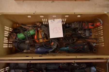 Various power tools, sanders, angle grinders, drills, jig saw, etc.