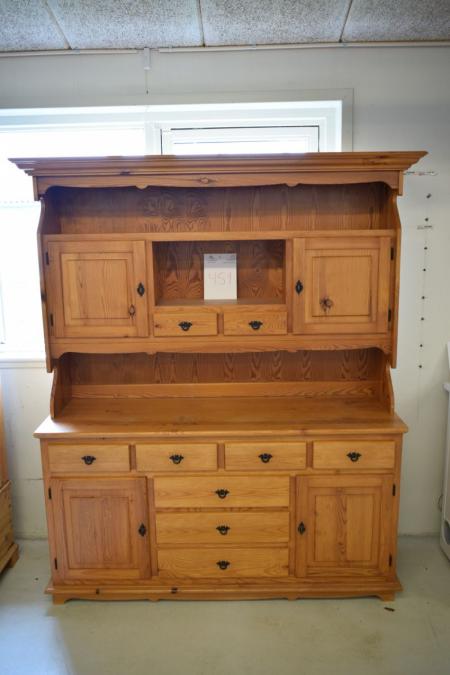 Pine cabinet with shelves, cabinets and drawers, B 151 x H 188 x D 47 cm.