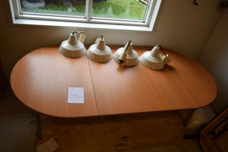 Oval Tisch, H73xL240xB130 cm + 4 Stk. Lampen