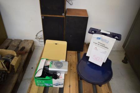 Universal tragt og vaskebakke, 3 stk. højtaler + canon fotoprinter, CP 220