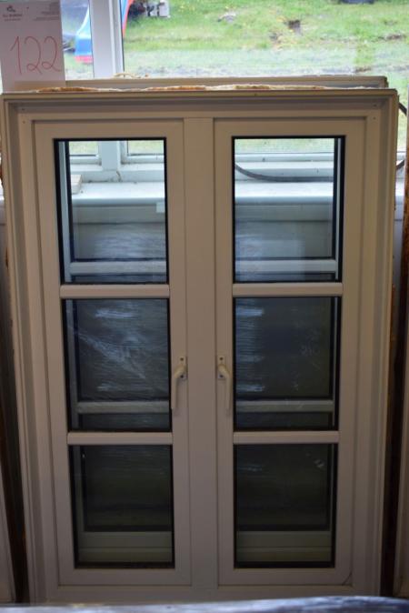 2 pcs. 2-bay windows. Primo Plastic, white, low energy, casement, imposed glazing bars attached not to the information. 130 mm frame. B 86.5 cm x 128.5 cm H