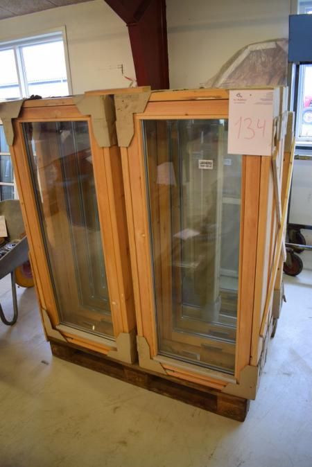 Miscellaneous unused, unpainted top hung windows with low E glass: 6 pcs. H132 x B59 cm, 1 pc. H148 x B59 cm, 2 pcs. H119 x B59 cm, 1 pc. H99 x B59 cm
