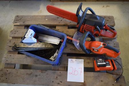 Chain saw, mrk. Johnston, CS2152 and hedge trimmer cordless, 18V, etc.