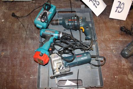 Jigsaw + drill, Bosch + aku driver with battery and charger