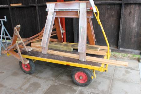 Transport trolley with content div bucks + wood etc.