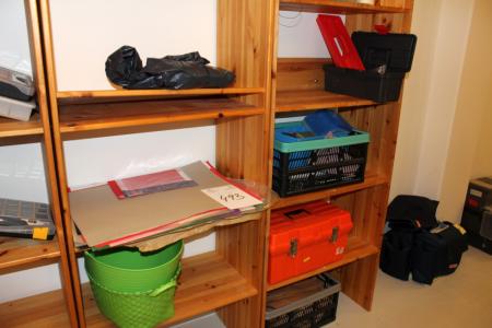 2 pcs. wooden shelves containing div assortment boxes