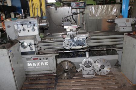 Lathe Mazak numerical control ACU-RITE II turning length 1500 mm Centre height 265 mm bore 81 mm with 4-claw and glasses. With various accessories included