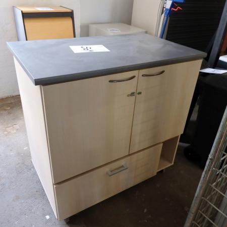 Double cabinet on wheels with drawers L: 105 x W: 64 H: 105 (handles missing on one side)