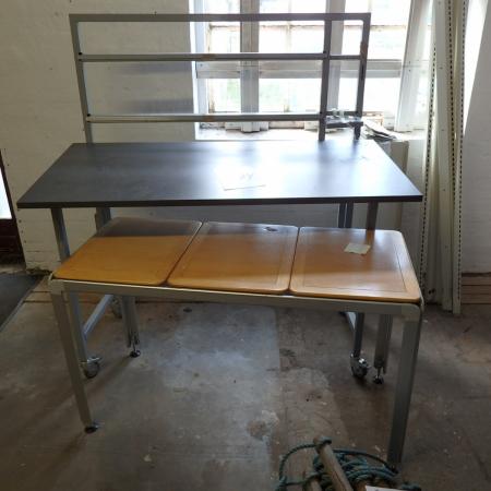 Pakkebord +  bord + stålreol med forkant