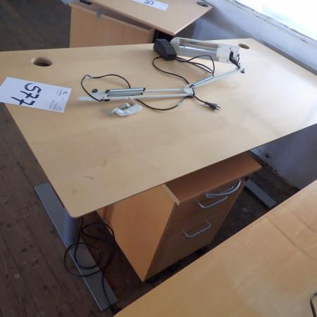 El hæve/sænkeskrivebord afprøvet OK + skuffesektion + lampe