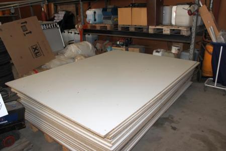 6 stk spånplader med hvid laminat 183 x 250 cm (kan have små skader i hjørner)