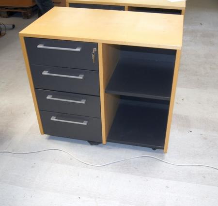 1 piece .reol with 2 shelves + 3 drawers .H: 73 cm. B: 80 cm. D: 46 cm. Key top drawer. Beech veneer with charcoal gray shelves. + 1 with 4 drawers else like it.