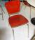 Round table Ø 100 cm H: 75 cm + 3 pcs wine red chairs and wood with steel legs. (Small scratches).