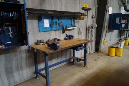 Workbench with vice + tool board with content
