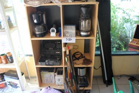 Shelving on wheels containing div coffee machine + toaster + electric kettle, etc.