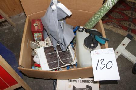 Box of assorted camping accessories