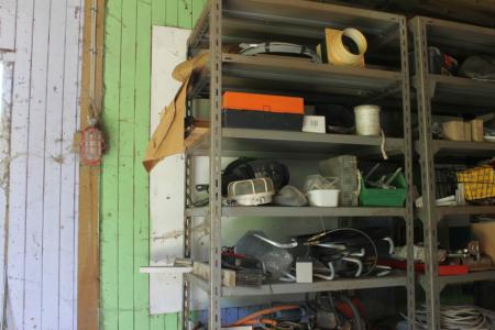 Steel Shelving containing various hand and power tools + outdoor lights, etc.