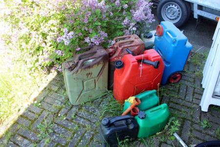 Various bottles and jerry cans