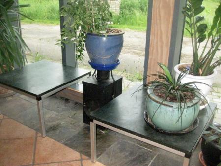 2 side tables w / green marble slab and alustel 60x60 cm