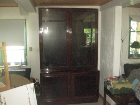 English weapon cabinet with glass doors at the top, all with Locking mechanisms and keys wood marhogony