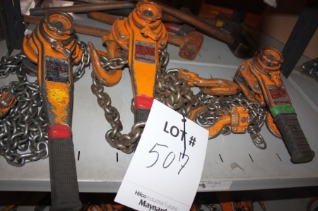 (3) Chain lever blocks, Kito, 3.2 ton, 1.5 ton and 1.6 ton