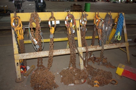 Lifting equipment stand with content of chains, chain block levers and more