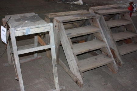 (4) trætrapper + metaltrappe med ståplade