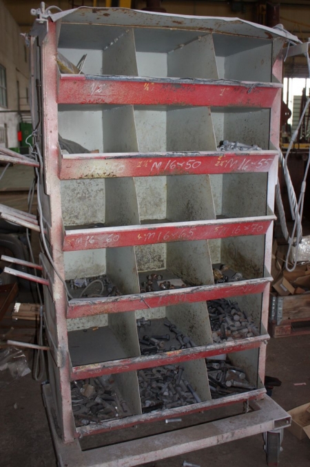 Steel assortment rack with content (bolts and nuts)