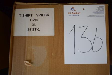 Firmatøj uden tryk ubrugt: 35 Stk. T-shirt, v-neck, hvid,  XL