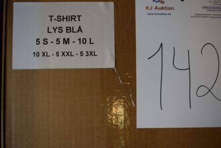 Firmatøj uden tryk ubrugt: 40 stk. rundhalset T-shirt, Lys blå , 100% bomuld . 5 S - 5 M - 10 L - 10 XL - 5 XXL - 5 3XL
