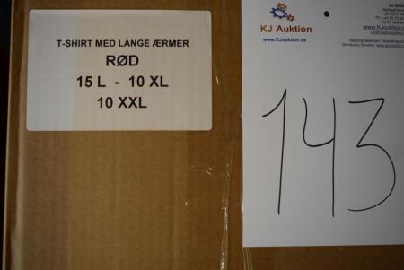 Firmatøj ohne Druck ungenutzt: 35 Stck. T-Shirt mit langen Ärmeln, Rundhalsausschnitt, rot, 100% Baumwolle. 15 L - 10 XL 10 XXL