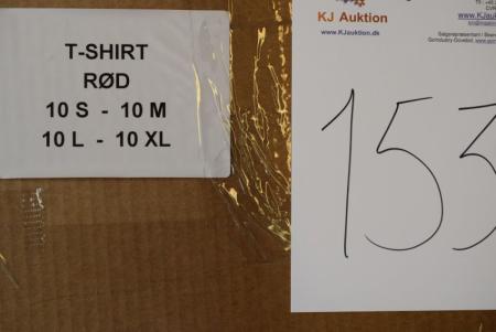 Firmatøj uden tryk ubrugt: 40 stk. , rundhalsetT-shirt , Rød, 100% bomuld, 10 S - 10 M - 10 L - 10 XL