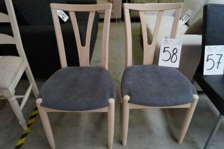 2 Stck. Stühle, grauem Samt, Rahmen Buche
