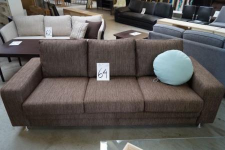 3 pers. Brown couch m. Loose cushions, low back, pillow included