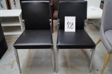 2 pcs. dining chairs, black leather, chrome frame