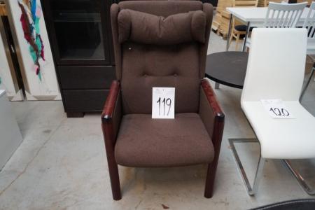 Senior stol, mørkebrun stof, nakkestøtte og vippefunktion
